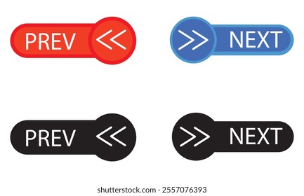 Previous and next button icons set. Web buttons. Vector illustration.