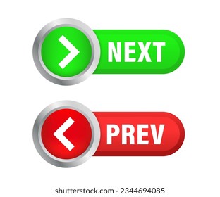 Previous and next button. Left right arrow icon. Back and Next buttons suitable for apps and websites ui web buttons. Prev, next label. Vector illustration