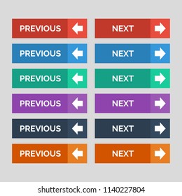 Previous and next flat buttons on grey background. Vector illustration