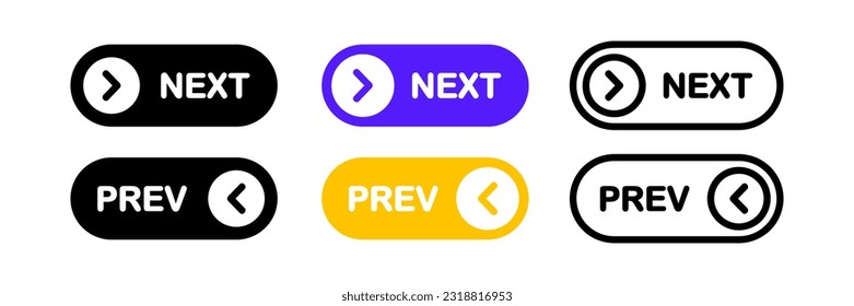 Previous and Next navigation buttons. Prev, next. Web page button for move to the next and previous item. Web buttons with arrow for web site and user interface . Web design elements