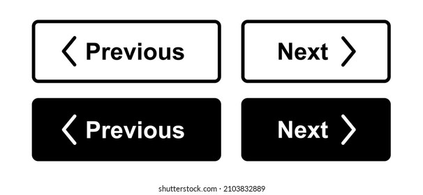 Anterior, se han establecido iconos vectoriales de botón de página siguiente. Cambiador de páginas web o de interfaz de usuario de la aplicación. Siguiente, señalizaciones de flecha anteriores