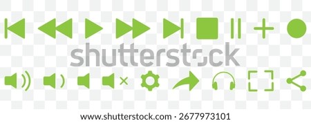 Previous, pause, next track, replay, play icon. video icon