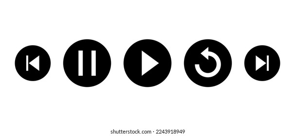 Previous, pause, play, repeat, and next track button icon vector