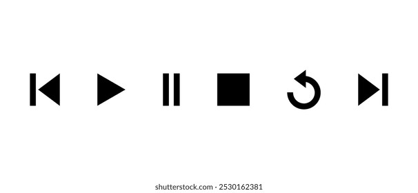 Icono de pista anterior, reproducir, pausar, detener, repetir y siguiente. Botón de control del reproductor multimedia