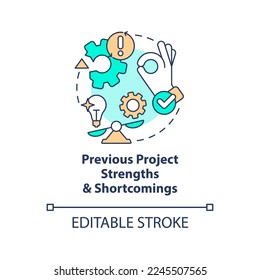 Previous project strengths and shortcomings concept icon. Work planning benefit abstract idea thin line illustration. Isolated outline drawing. Editable stroke. Arial, Myriad Pro-Bold fonts used