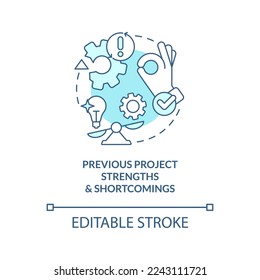 Previous project strengths and shortcomings turquoise concept icon. Work planning abstract idea thin line illustration. Isolated outline drawing. Editable stroke. Arial, Myriad Pro-Bold fonts used