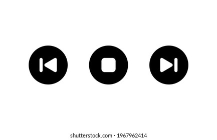 Previous, Stop, Next Button Icon Vector. Backward and Forward Symbol Illustration