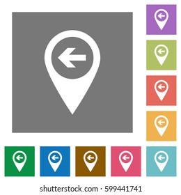 Previous target GPS map location flat icons on simple color square backgrounds