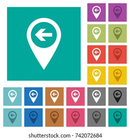 Previous target GPS map location multi colored flat icons on plain square backgrounds. Included white and darker icon variations for hover or active effects.