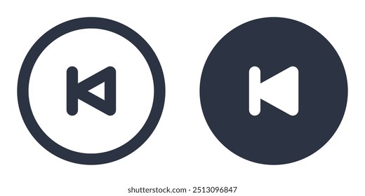 Previous Track Button simple icons set designed in filled, outline, line and stroke style