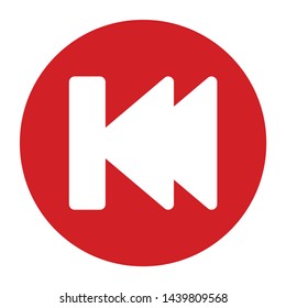 Previous track playlist icon vector isolated on flat red round button illustration
