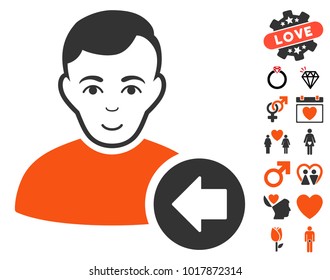 Previous User icon with bonus valentine pictograph collection. Vector illustration style is flat iconic symbols.