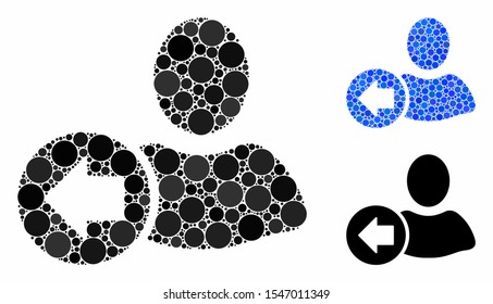 Previous user mosaic of round dots in different sizes and color tints, based on previous user icon. Vector round dots are combined into blue mosaic.