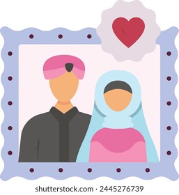 pre-wedding photography vector icon design, Muslim marriage Symbol, Islamic wedding customs Sign, Indian subcontinent matrimony stock illustration, Newly Wed Couple in Photo Frame concept