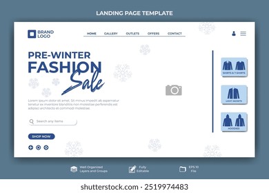 Pre-Winter Fashion Sale Landing Page Template mit modernem Design und männlichen Modell