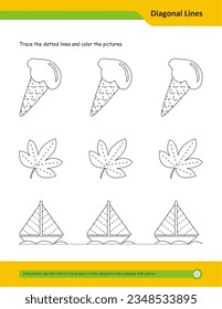 Prewriting skills, line practice sheet for kindergarten, Handwriting practice for kids. Fine motor skills. Line tracing worksheet. Activity page for kids. Coloring page for preschool.