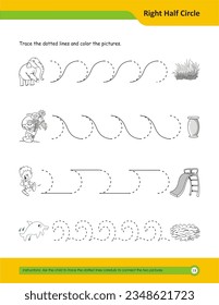 Fertigkeiten vorschreiben, Linien Übungsblatt für den Kindergarten, Handschriftübungen für Kinder. Feine motorische Fähigkeiten. Ablaufverfolgungsblatt. 