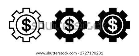 Price adjustment icon featuring gears with dollar signs, symbolizing financial management, pricing strategies, and cost control