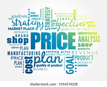 PRICE - the amount of money expected, required, or given in payment for something, word cloud concept background