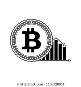 Price bitcoin down line style. Coin and chart arrow. Vector illustration