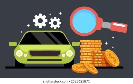 Price of car investment isolated concept. Vector flat cartoon graphic design illustration