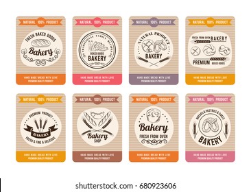 Price cards with different types of bread. Labels for bakery shop. Vector retro illustrations in hand drawn style