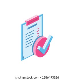 Price Check mark 3d vector icon isometric pink and blue color minimalism illustrate