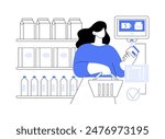 Price checker isolated cartoon vector illustrations. Woman checking specialty food price with scanner, grocery store information machine, supermarket service, smart shopping vector cartoon.
