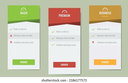 Price compare design columns for website design.