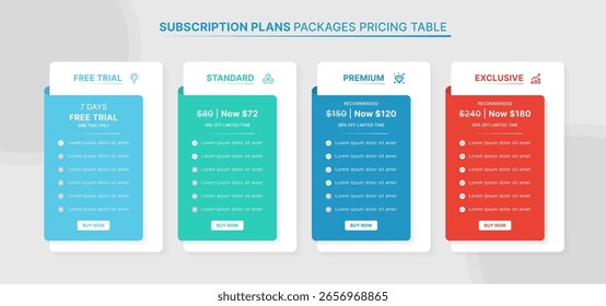 Modelo Infográfico de Tabela de Comparação de Preços com 4 Planos de Assinatura
