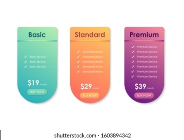 Price Comparison Table, Pricing table template for website, applications and business, subscription plans