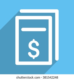 Price Copy long shadow vector icon. Style is a white flat symbol on a light-blue square background.