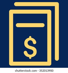 Price Copy vector icon. Style is flat symbol, yellow color, rounded angles, blue background.