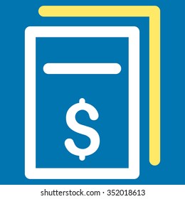 Price Copy vector icon. Style is bicolor flat symbol, yellow and white colors, rounded angles, blue background.
