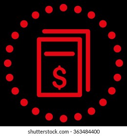 Price Copy vector icon. Style is flat circled symbol, red color, rounded angles, black background.
