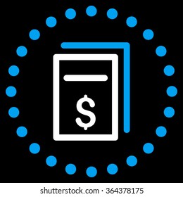 Price Copy vector icon. Style is bicolor flat circled symbol, blue and white colors, rounded angles, black background.