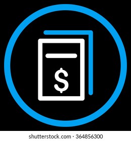 Price Copy vector icon. Style is bicolor flat circled symbol, blue and white colors, rounded angles, black background.