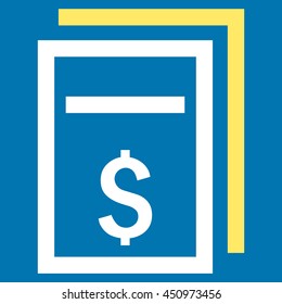 Price Copy vector icon. Style is bicolor flat symbol, yellow and white colors, blue background.