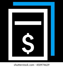 Price Copy vector icon. Style is bicolor flat symbol, blue and white colors, black background.