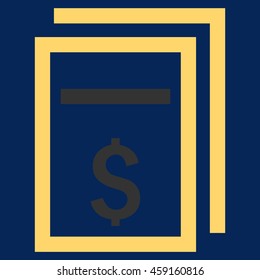 Price Copy vector icon. Style is flat symbol, yellow color, blue background.