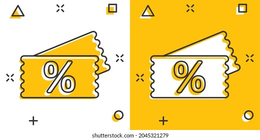 Price coupon icon in comic style. Discount tag cartoon sign vector illustration on white isolated background. Sale sticker splash effect business concept.