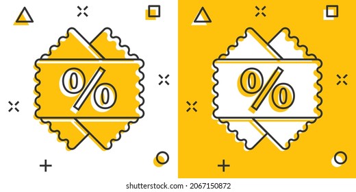 Price coupon icon in comic style. Discount tag cartoon sign vector illustration on white isolated background. Sale sticker splash effect business concept.