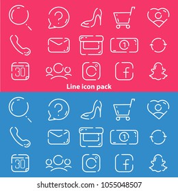 price, customers, free returns, box, search, help, shoes, basket, my account, telephone, email, facebook, instagram, snapchat icons. Minimal, colorful style. Line vector.