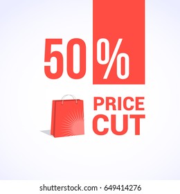 Price Cut 50% Shopping Bag Banner