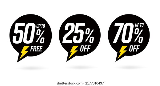 Juego de plantillas de etiquetas de anuncios de recorte de precios. Porcentaje de reducción de precios que ofrece la colección de diseño. Ilustración vectorial de pegatinas redondas de promoción de ventas