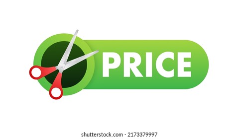Price cut in flat style on white background. Vector illustration, cartoon character.