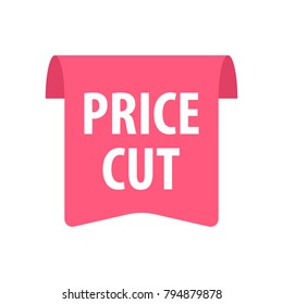 Price cut Label. Isolated on white. Red color. Vector illustration