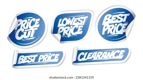 Price cut, lowest price, best price, clearance - vector stickers set collection