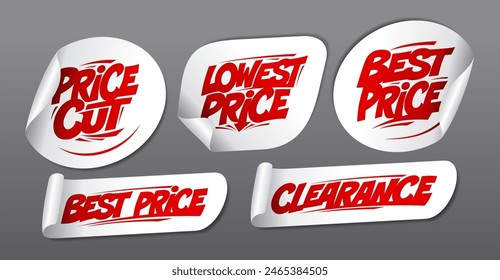 Price cut, lowest price, best price, clearance - advertisement vector stickers set