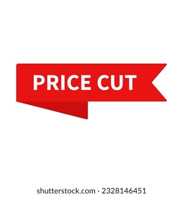 Price Cut In Red Color Rectangle Ribbon Shape For Business Discount
